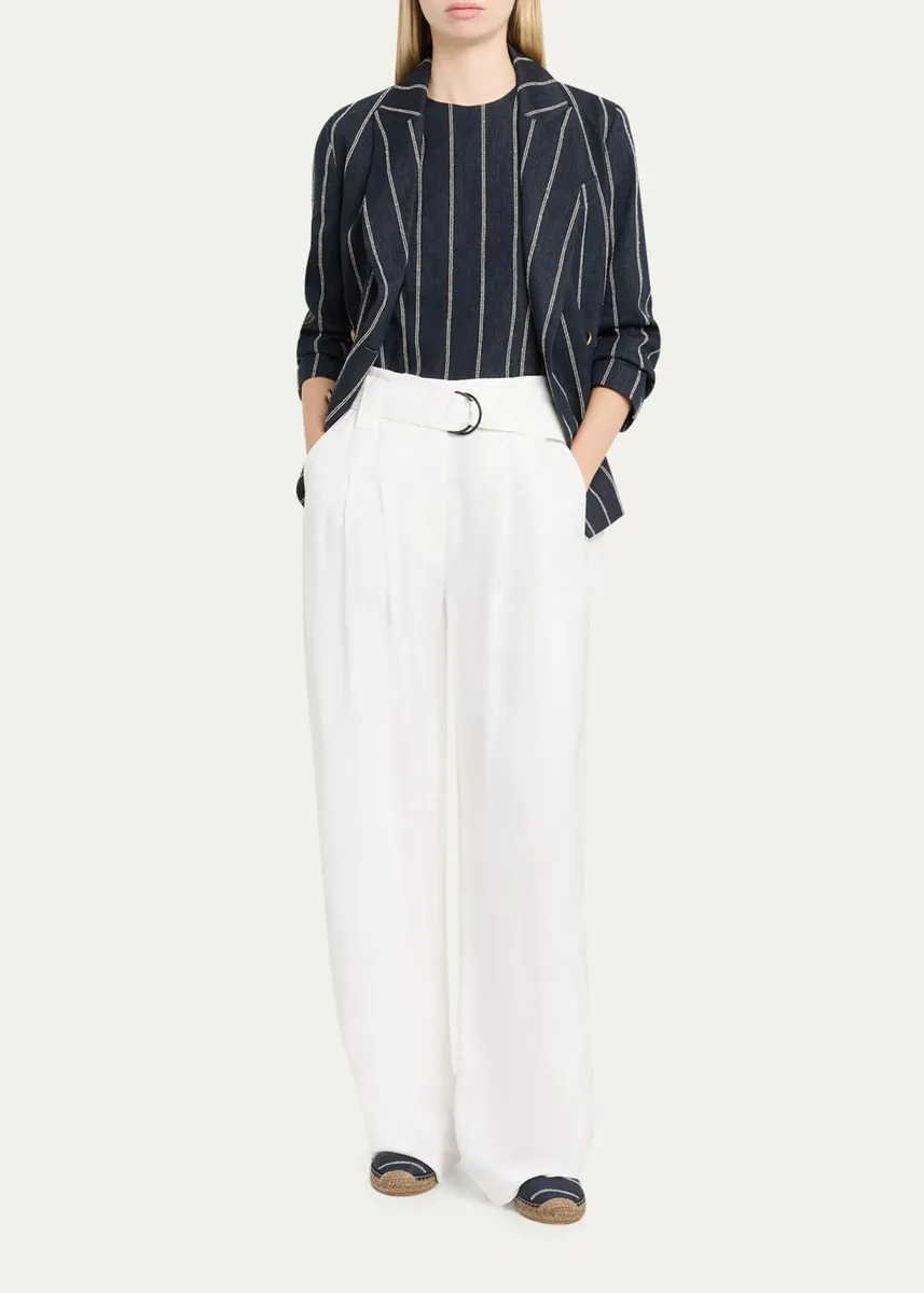 Brunello Cucinelli Macro Belted Linen-Blend Pleated Wide-Leg Pants | Thumbnail 2 Brunello Cucinelli Macro Belted Linen-Blend Pleated Wide-Leg Pants | Thumbnail 2
