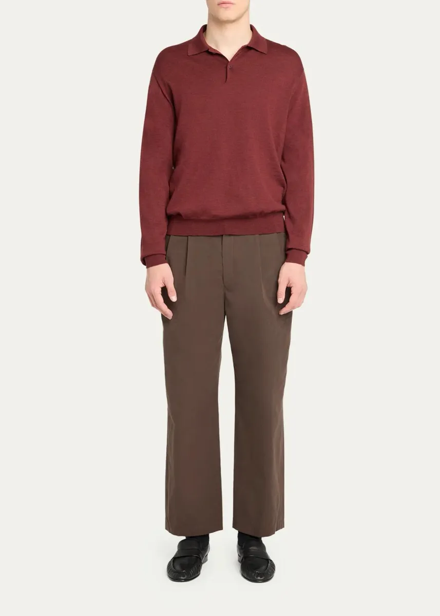 The Row Men's Blainy Wool & Cashmere Knit Long-Sleeve Polo Shirt | Thumbnail 2 The Row Men's Blainy Wool & Cashmere Knit Long-Sleeve Polo Shirt | Thumbnail 2