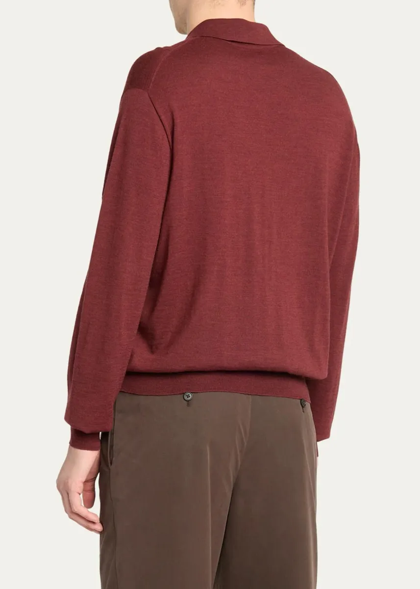 The Row Men's Blainy Wool & Cashmere Knit Long-Sleeve Polo Shirt | Thumbnail 3 The Row Men's Blainy Wool & Cashmere Knit Long-Sleeve Polo Shirt | Thumbnail 3