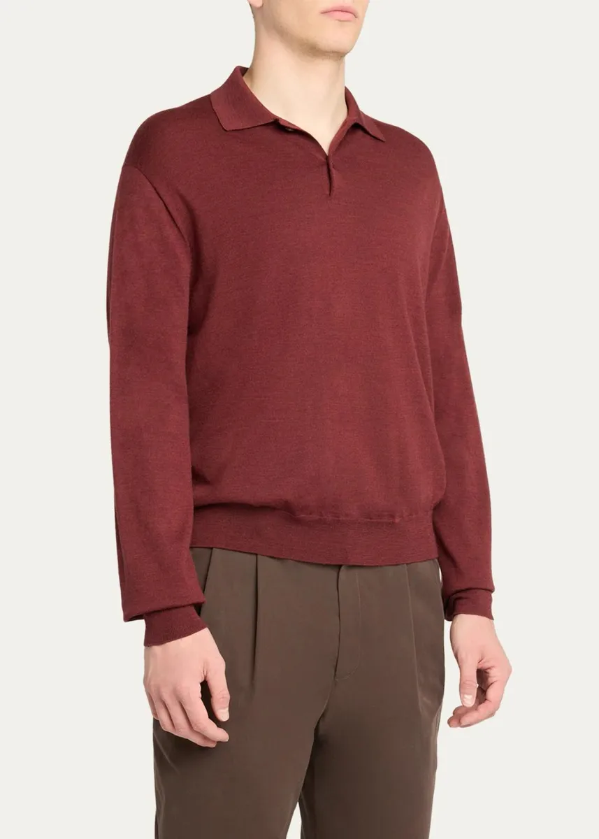 The Row Men's Blainy Wool & Cashmere Knit Long-Sleeve Polo Shirt | Thumbnail 4 The Row Men's Blainy Wool & Cashmere Knit Long-Sleeve Polo Shirt | Thumbnail 4