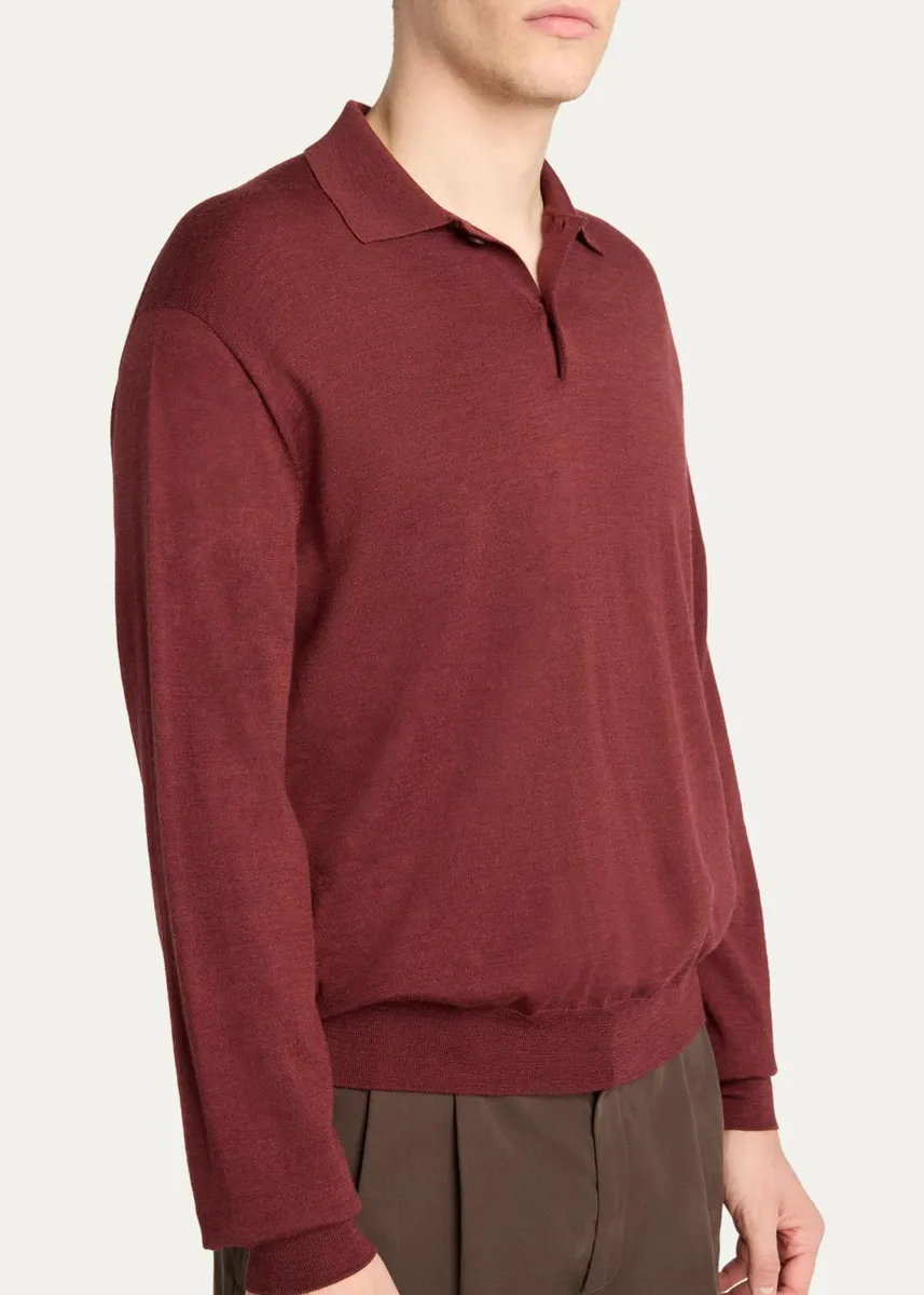 The Row Men's Blainy Wool & Cashmere Knit Long-Sleeve Polo Shirt | Thumbnail 5 The Row Men's Blainy Wool & Cashmere Knit Long-Sleeve Polo Shirt | Thumbnail 5
