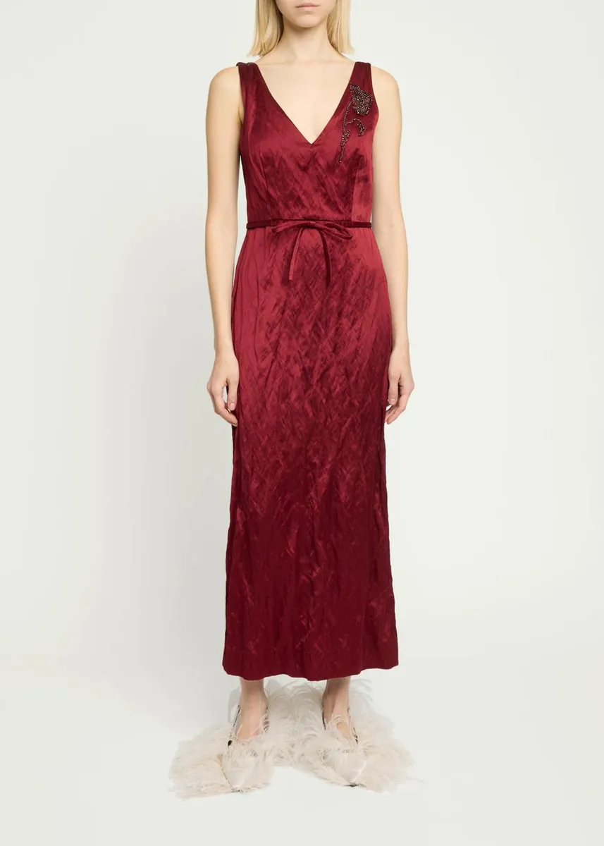 Erdem Embellished Textured Satin Sleeveless Midi Dress | Thumbnail 2 Erdem Embellished Textured Satin Sleeveless Midi Dress | Thumbnail 2