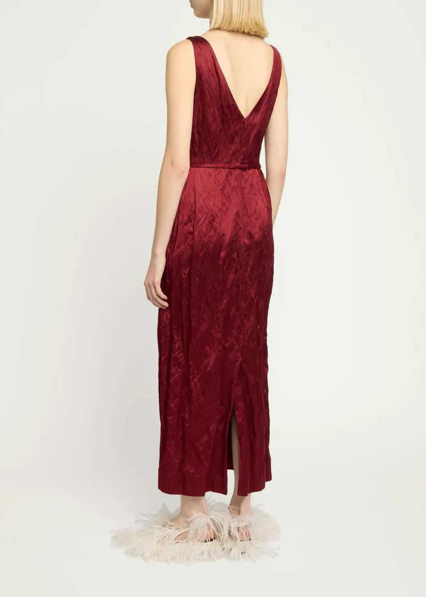 Erdem Embellished Textured Satin Sleeveless Midi Dress | Thumbnail 3 Erdem Embellished Textured Satin Sleeveless Midi Dress | Thumbnail 3