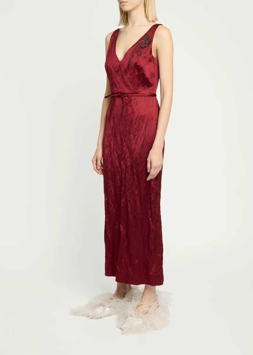 Erdem Embellished Textured Satin Sleeveless Midi Dress | Thumbnail 4 Erdem Embellished Textured Satin Sleeveless Midi Dress | Thumbnail 4