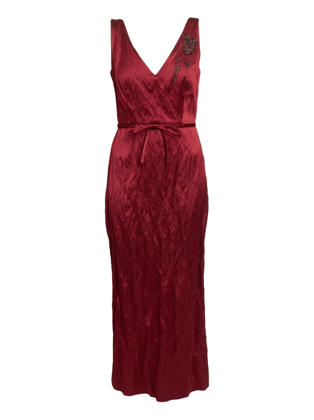 Embellished Textured Satin Sleeveless Midi Dress Embellished Textured Satin Sleeveless Midi Dress