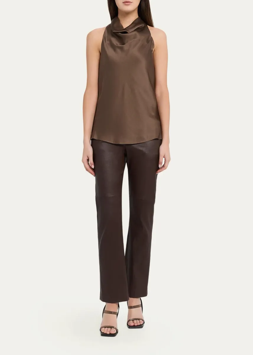 Brunello Cucinelli Fluid Silk Satin Cowl Halter Top | Thumbnail 2