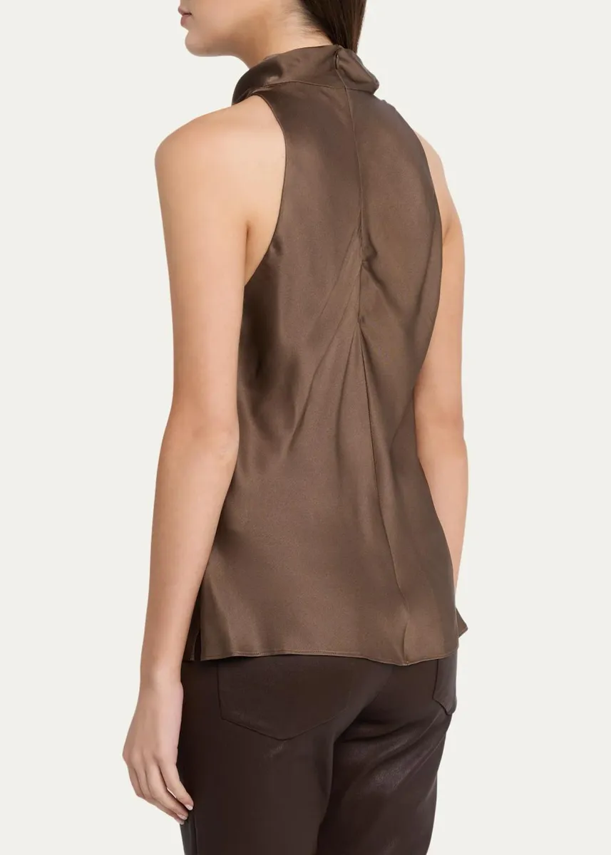 Brunello Cucinelli Fluid Silk Satin Cowl Halter Top | Thumbnail 3
