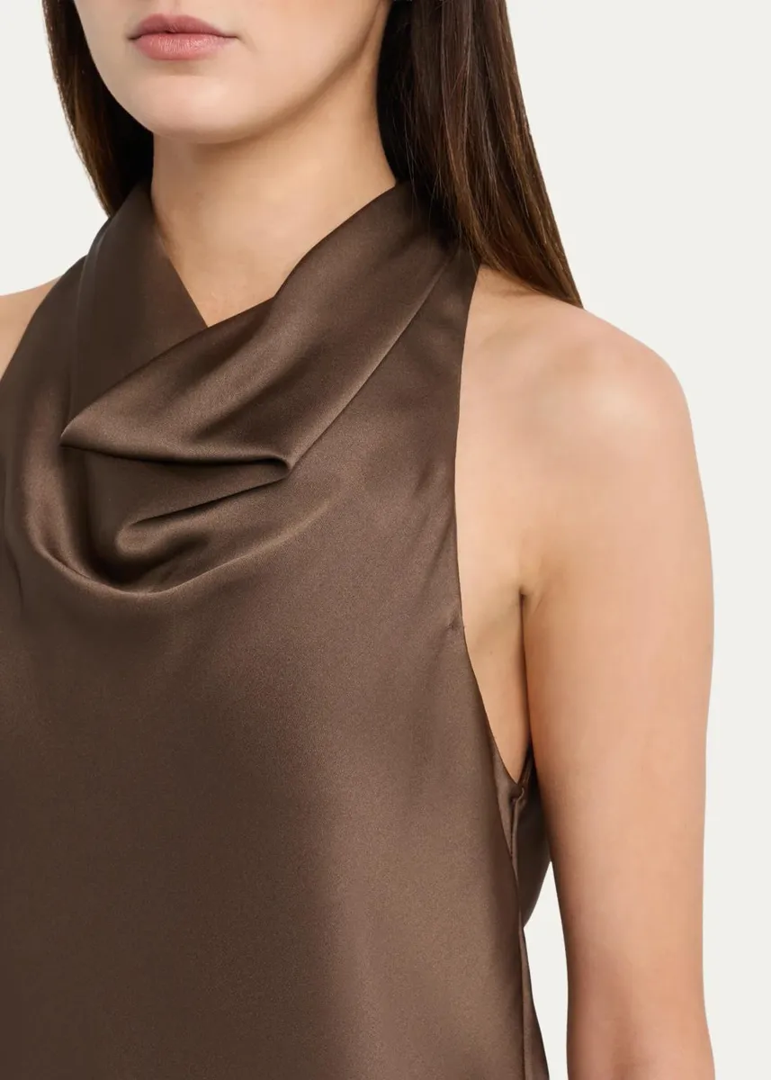 Brunello Cucinelli Fluid Silk Satin Cowl Halter Top | Thumbnail 5