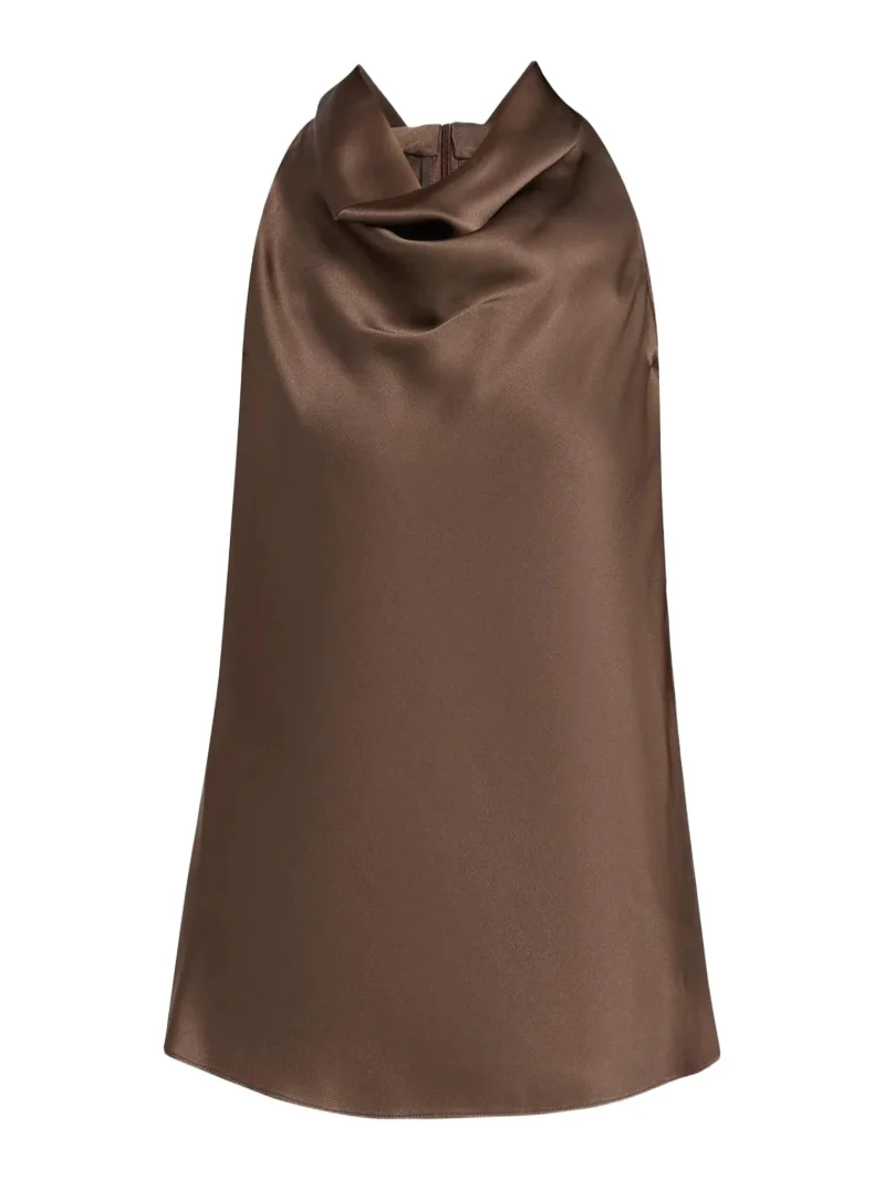 Brunello Cucinelli Fluid Silk Satin Cowl Halter Top