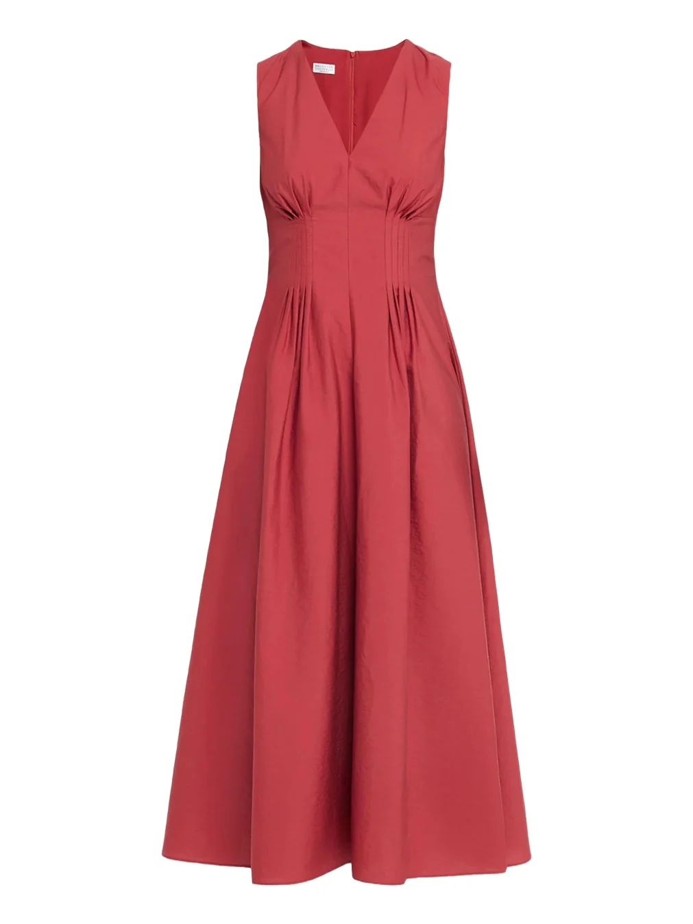 V-Neck Pleated Techno Cotton Poplin Sleeveless Midi Dress V-Neck Pleated Techno Cotton Poplin Sleeveless Midi Dress