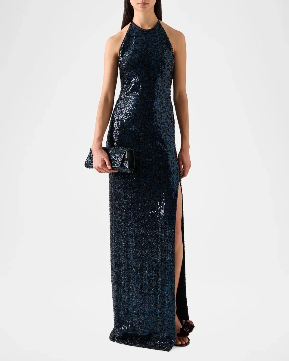 Akris Sequined Tulle Halter Slit Gown | Thumbnail 2 Akris Sequined Tulle Halter Slit Gown | Thumbnail 2