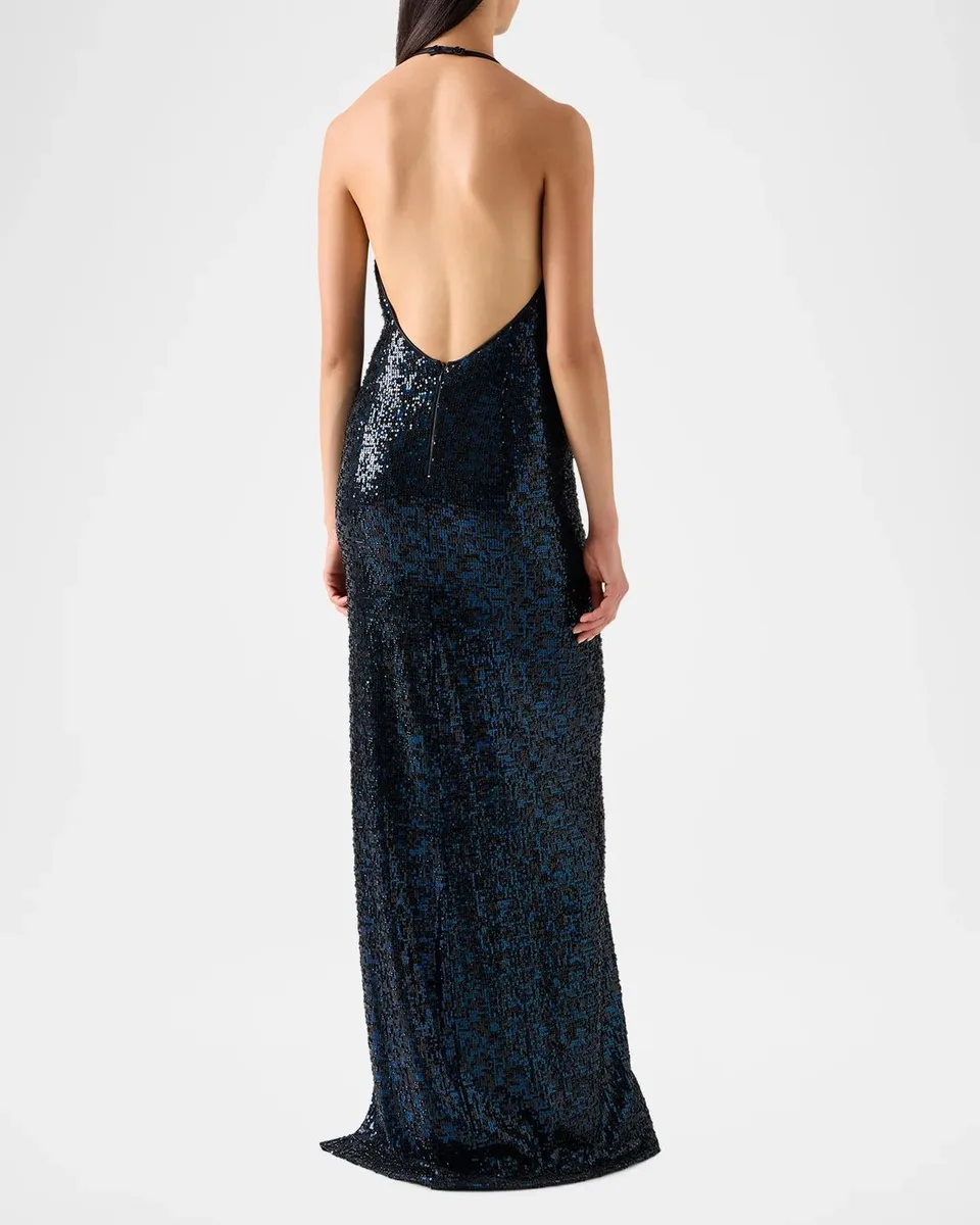 Akris Sequined Tulle Halter Slit Gown | Thumbnail 3 Akris Sequined Tulle Halter Slit Gown | Thumbnail 3