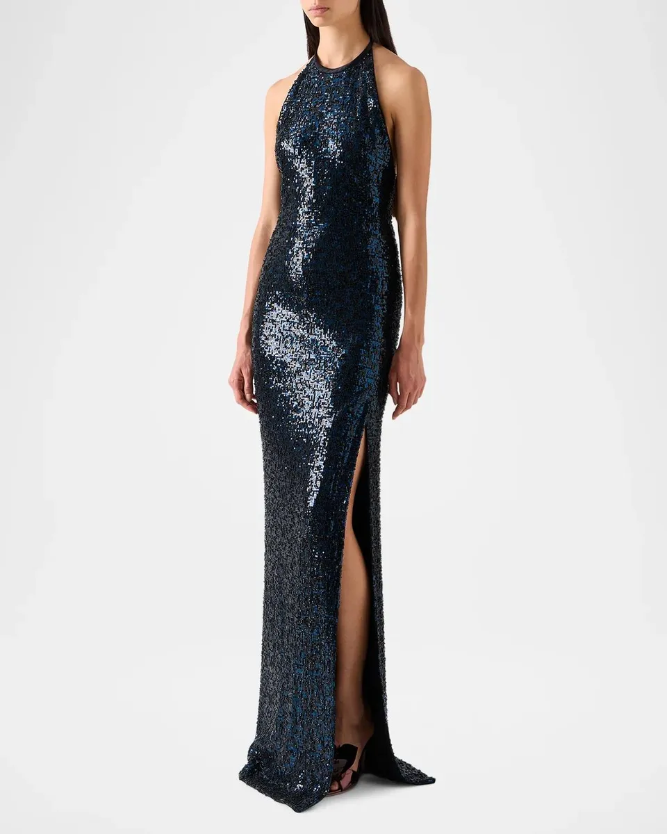Akris Sequined Tulle Halter Slit Gown | Thumbnail 6 Akris Sequined Tulle Halter Slit Gown | Thumbnail 6