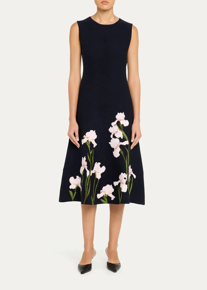 Oscar de la Renta Sleeveless Iris Knit Jacquard Midi Dress | Thumbnail 2 Oscar de la Renta Sleeveless Iris Knit Jacquard Midi Dress | Thumbnail 2