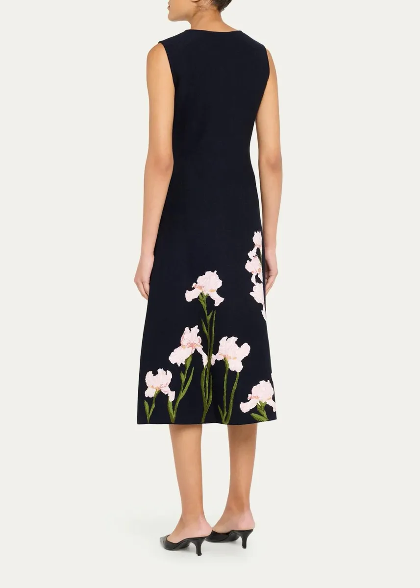 Oscar de la Renta Sleeveless Iris Knit Jacquard Midi Dress | Thumbnail 3 Oscar de la Renta Sleeveless Iris Knit Jacquard Midi Dress | Thumbnail 3
