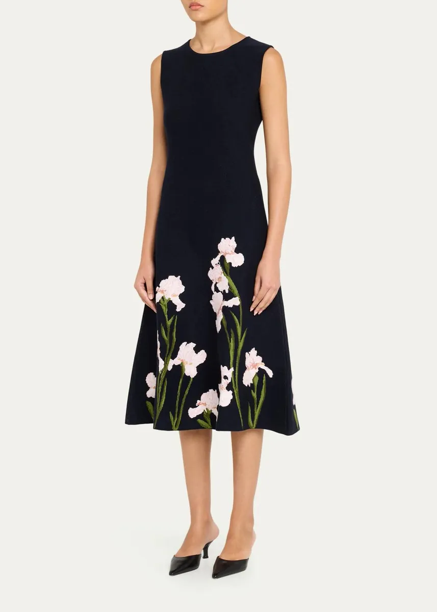 Oscar de la Renta Sleeveless Iris Knit Jacquard Midi Dress | Thumbnail 4 Oscar de la Renta Sleeveless Iris Knit Jacquard Midi Dress | Thumbnail 4