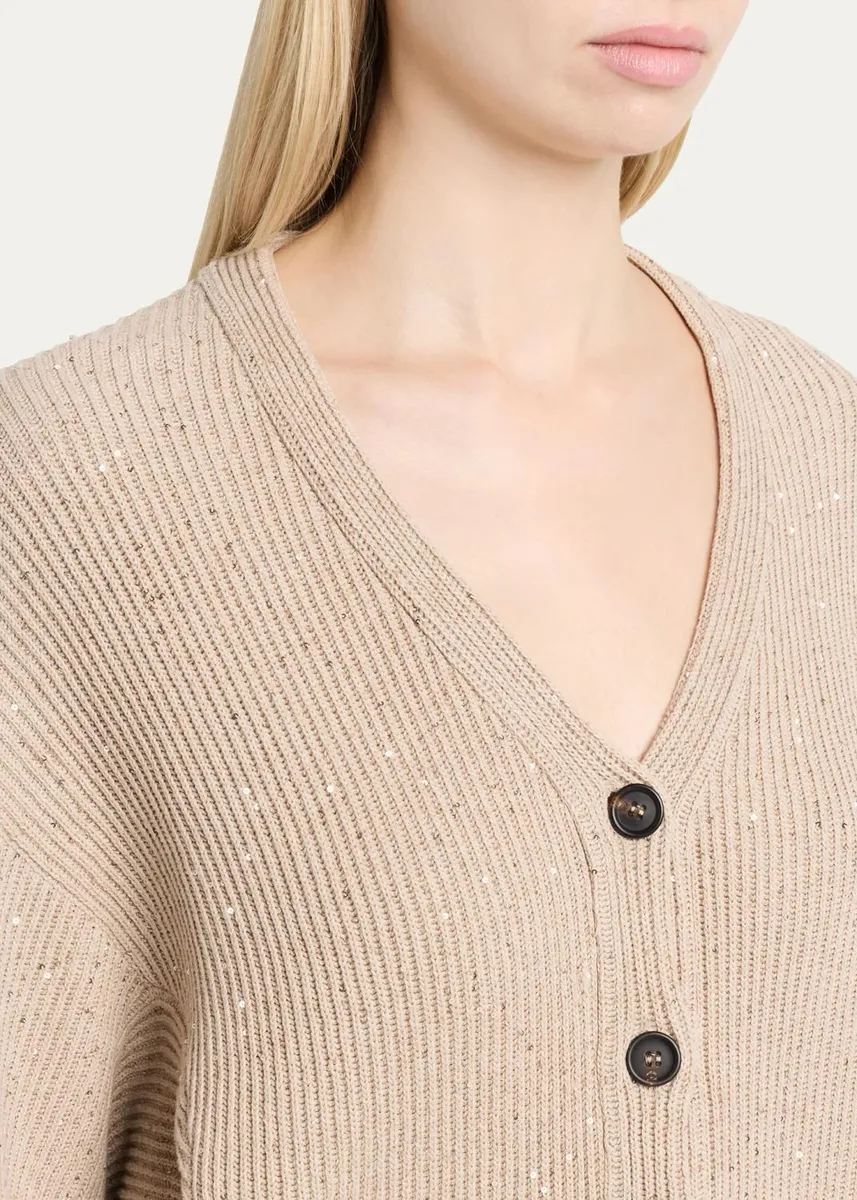Brunello Cucinelli Shimmering Linen-Cotton Knit V-Neck Cardigan | Thumbnail 5