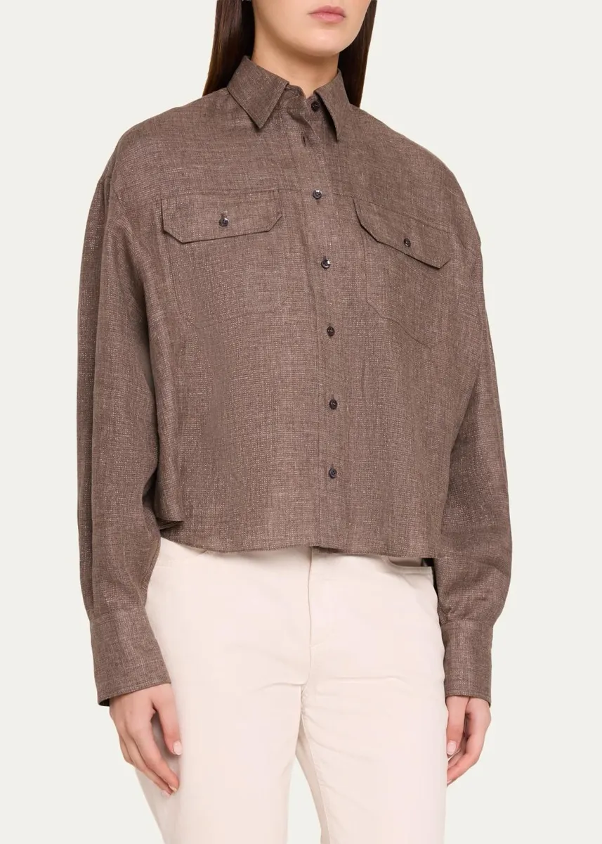 Brunello Cucinelli Sparkling Linen-Blend Button-Down Shirt | Thumbnail 4 Brunello Cucinelli Sparkling Linen-Blend Button-Down Shirt | Thumbnail 4