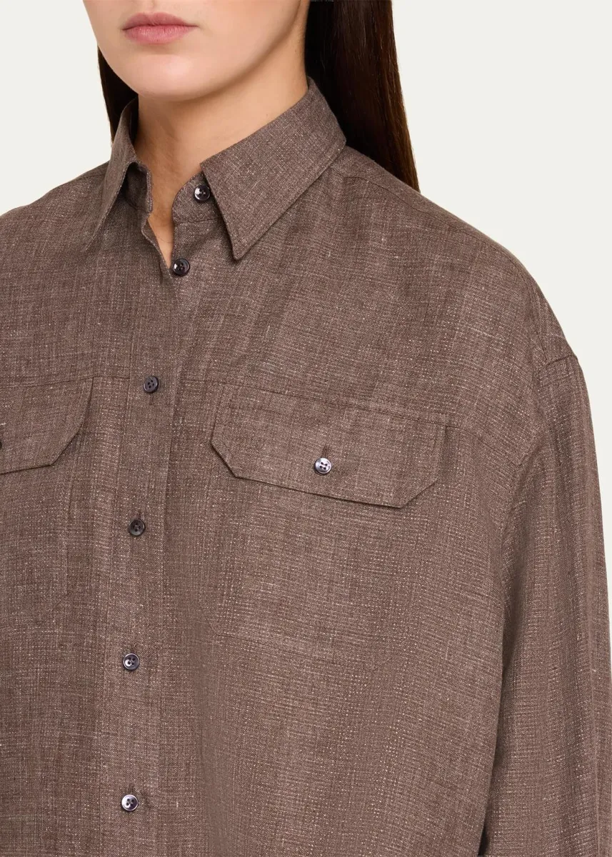Brunello Cucinelli Sparkling Linen-Blend Button-Down Shirt | Thumbnail 5 Brunello Cucinelli Sparkling Linen-Blend Button-Down Shirt | Thumbnail 5