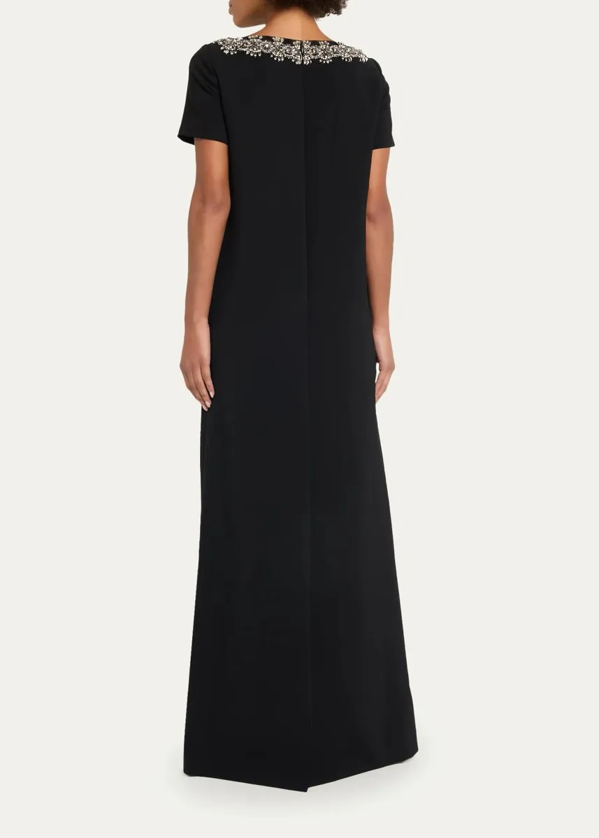 Carolina Herrera Embellished Boat-Neck Crepe Short-Sleeve Gown | Thumbnail 3 Carolina Herrera Embellished Boat-Neck Crepe Short-Sleeve Gown | Thumbnail 3
