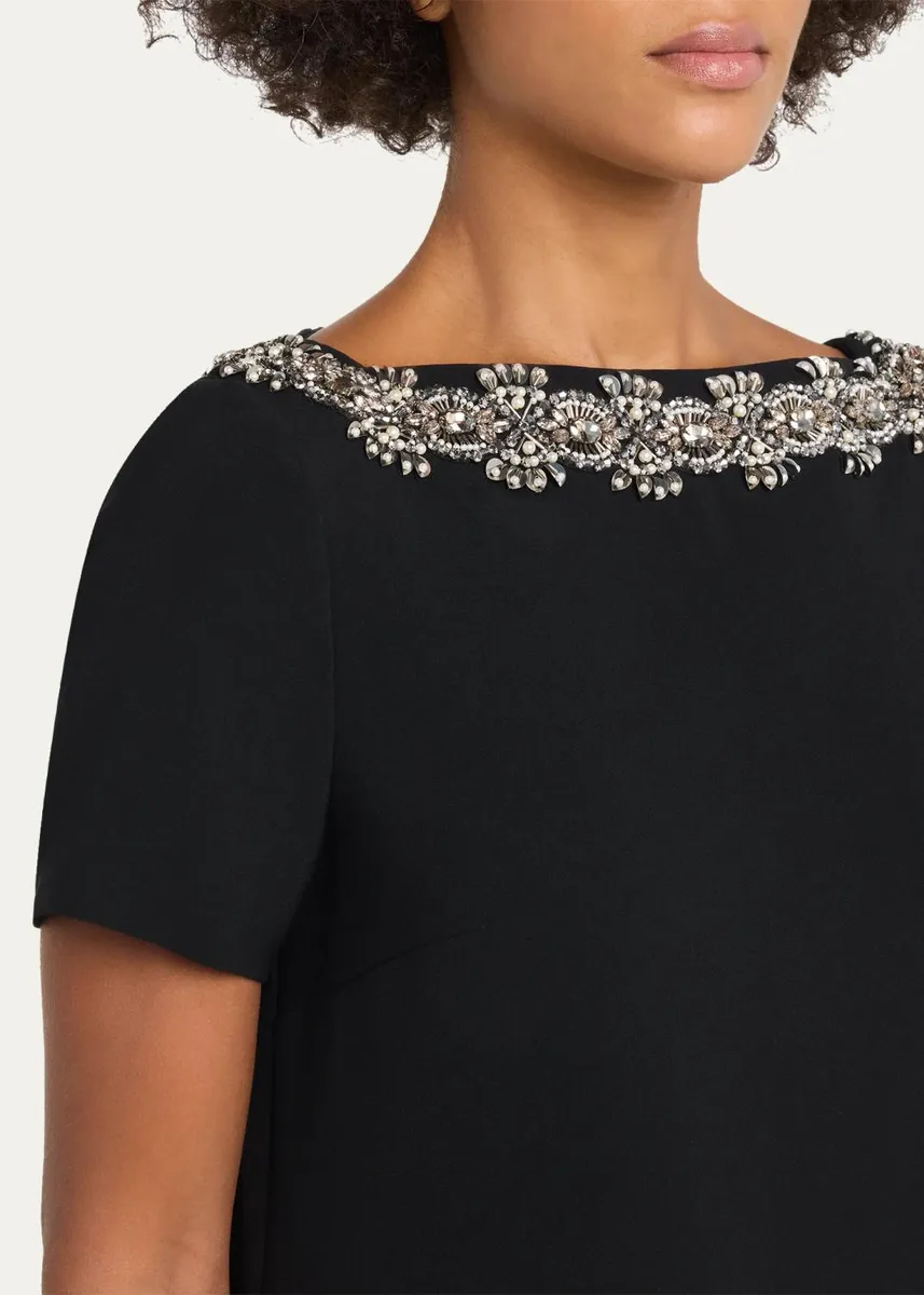 Carolina Herrera Embellished Boat-Neck Crepe Short-Sleeve Gown | Thumbnail 5 Carolina Herrera Embellished Boat-Neck Crepe Short-Sleeve Gown | Thumbnail 5