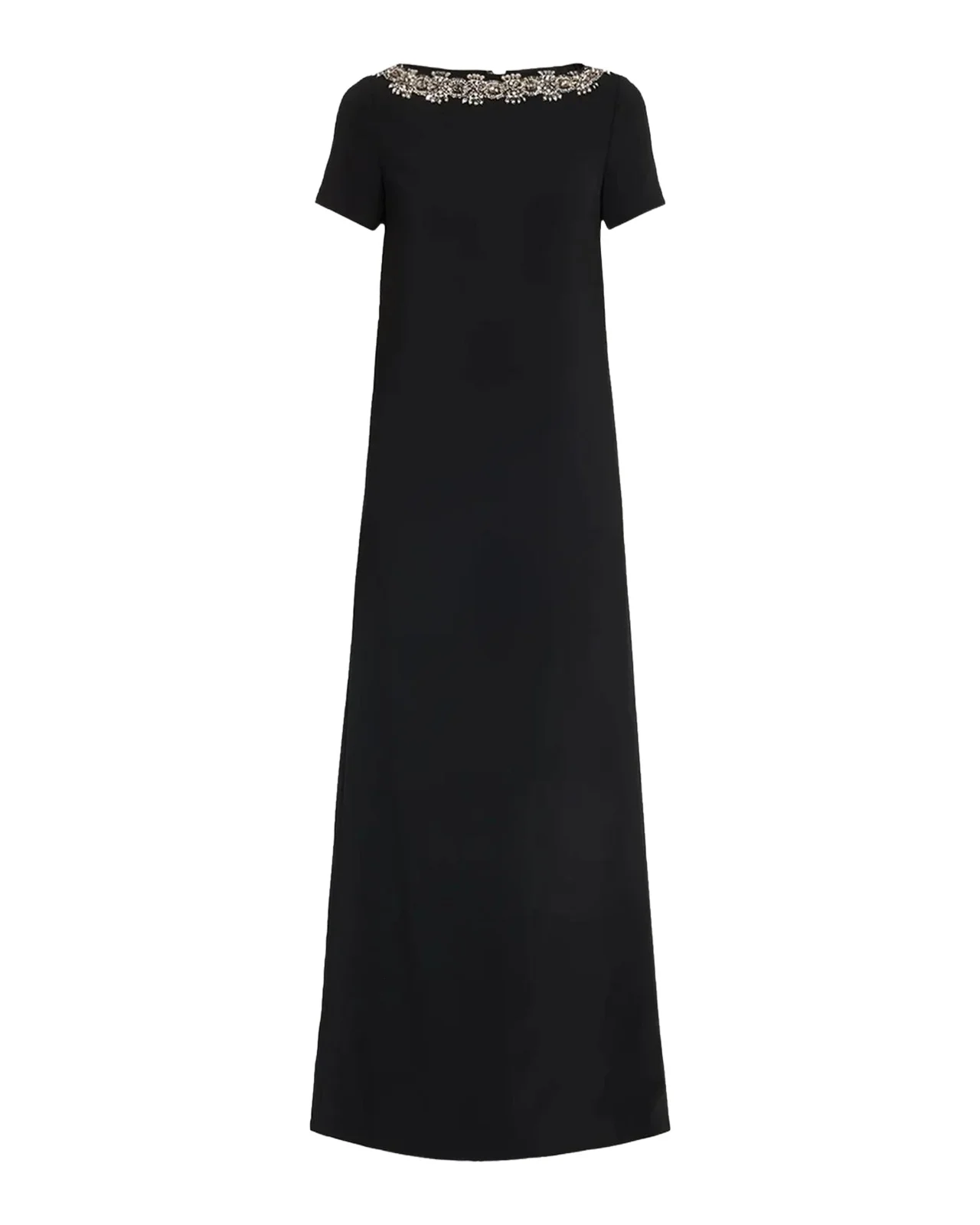 Embellished Boat-Neck Crepe Short-Sleeve Gown Embellished Boat-Neck Crepe Short-Sleeve Gown
