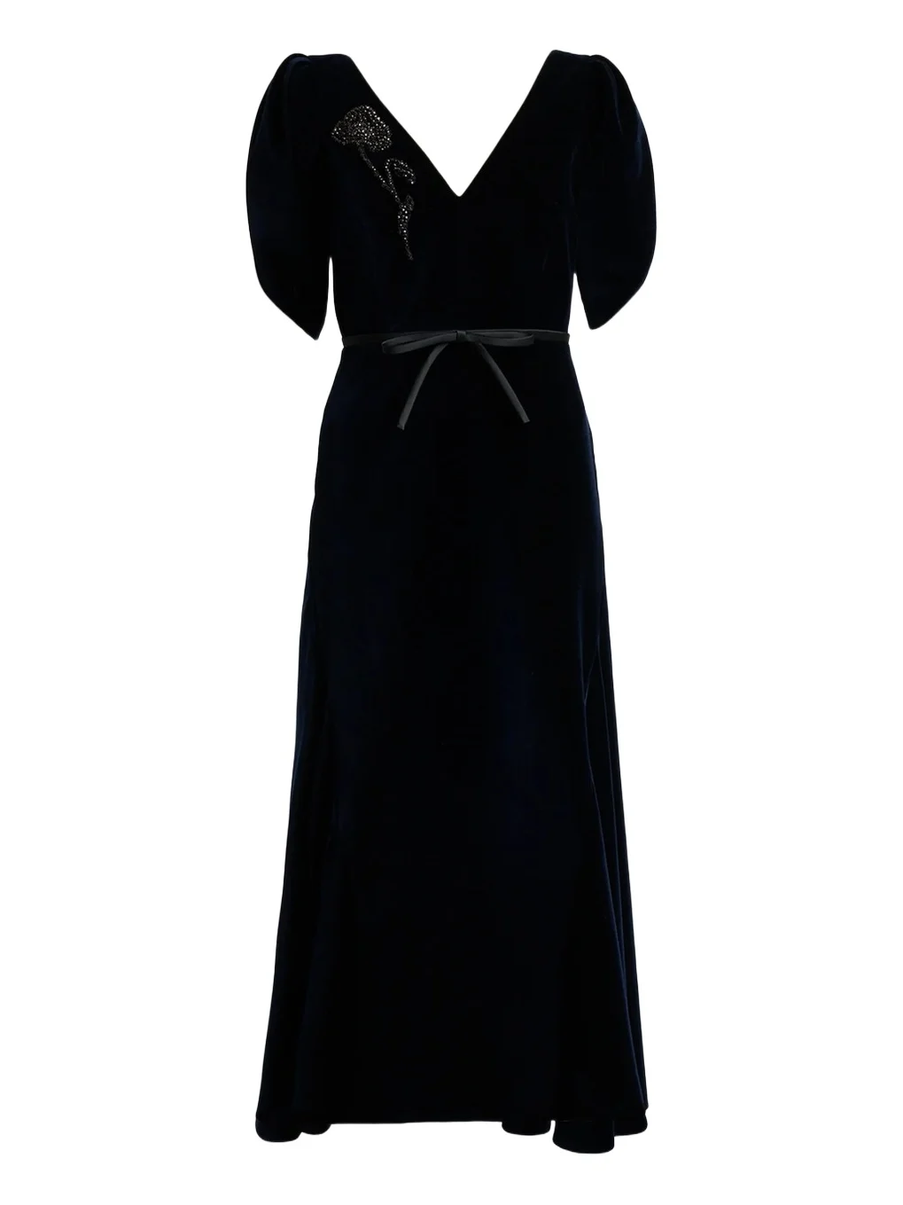 Embellished Velvet Short-Sleeve A-Line Midi Dress Embellished Velvet Short-Sleeve A-Line Midi Dress