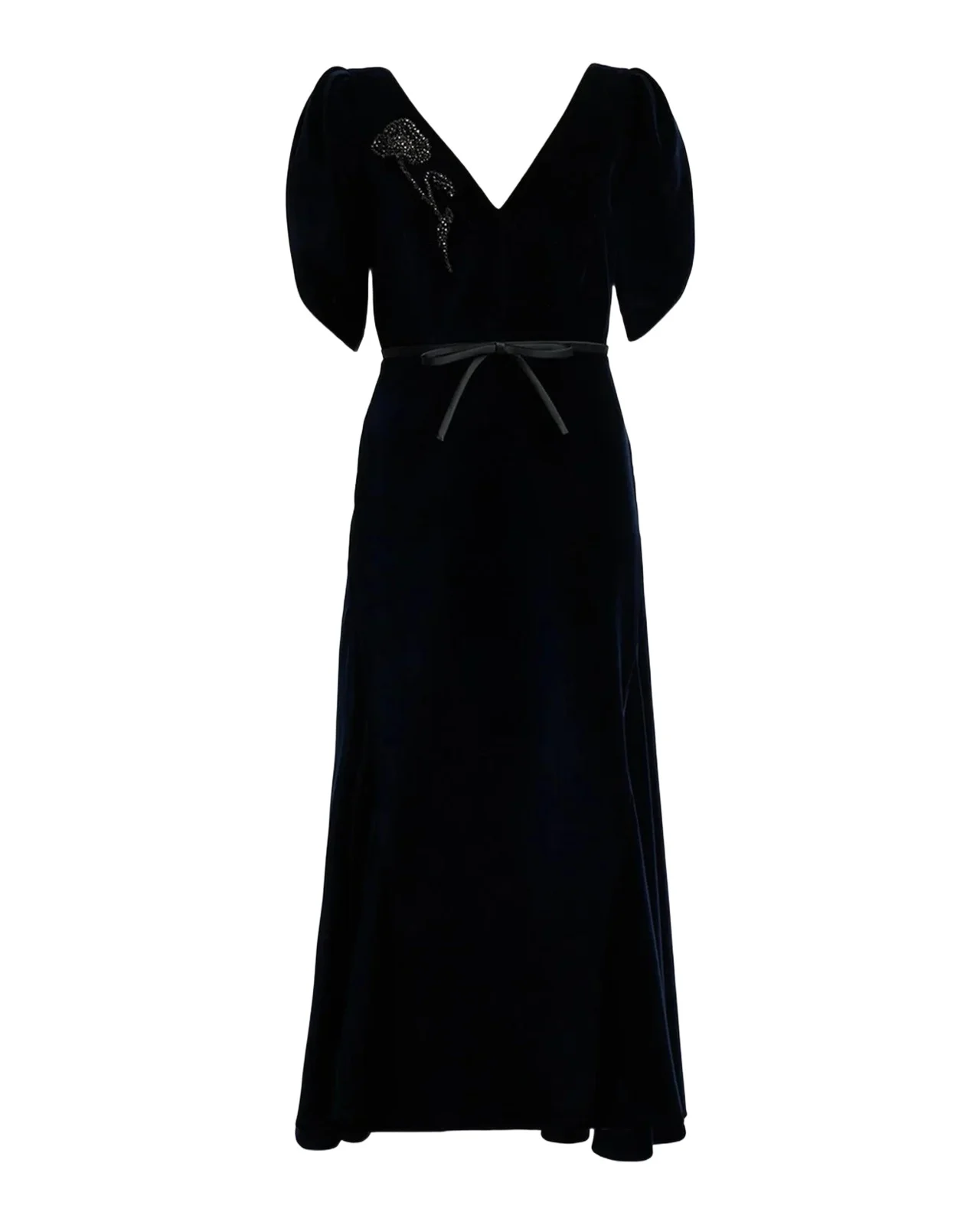 Embellished Velvet Short-Sleeve A-Line Midi Dress Embellished Velvet Short-Sleeve A-Line Midi Dress