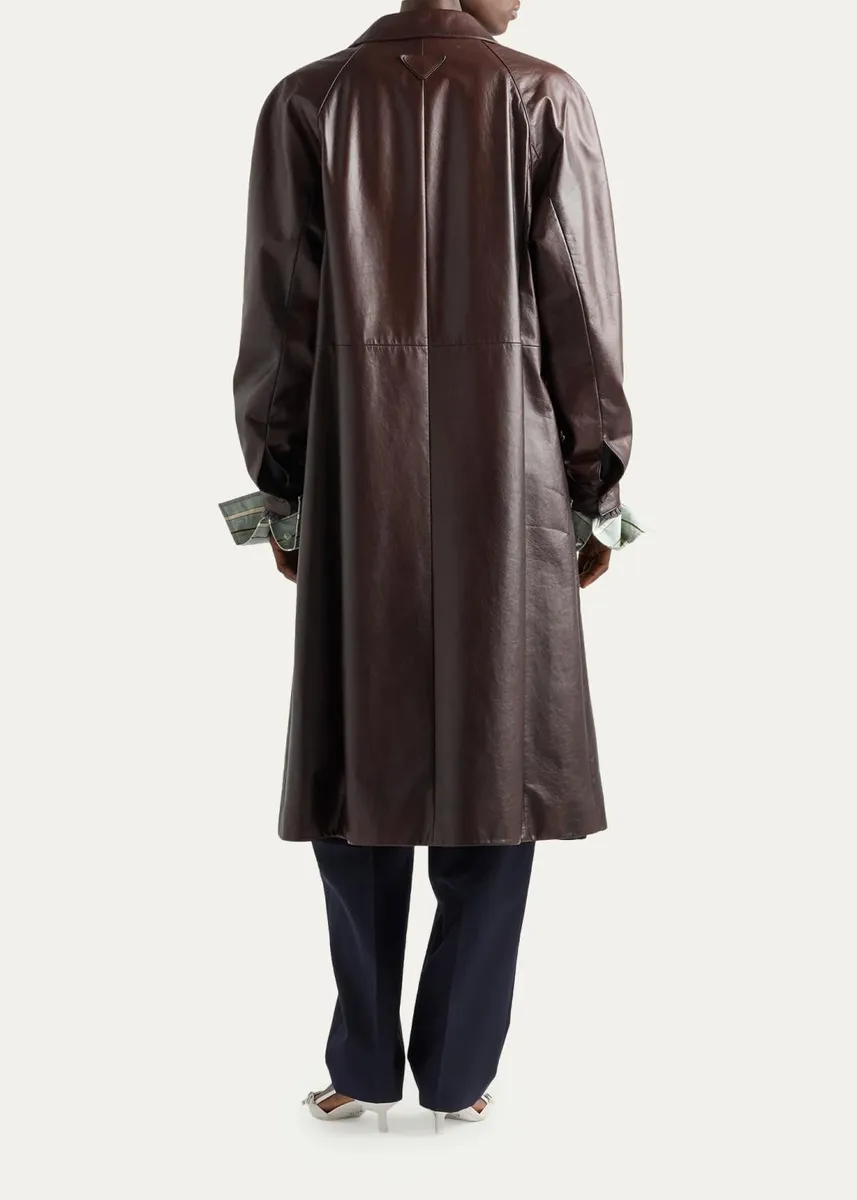 Prada Leather Single-Breasted Long Coat | Thumbnail 3 Prada Leather Single-Breasted Long Coat | Thumbnail 3
