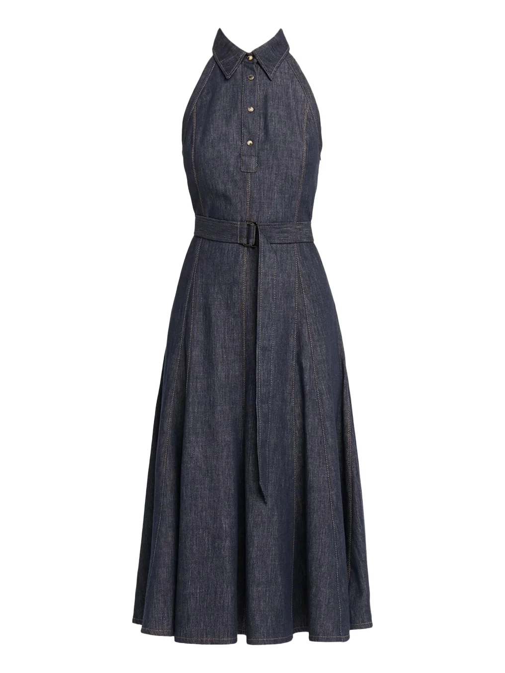 Sleeveless Linen Denim Belted Midi Shirtdress Sleeveless Linen Denim Belted Midi Shirtdress