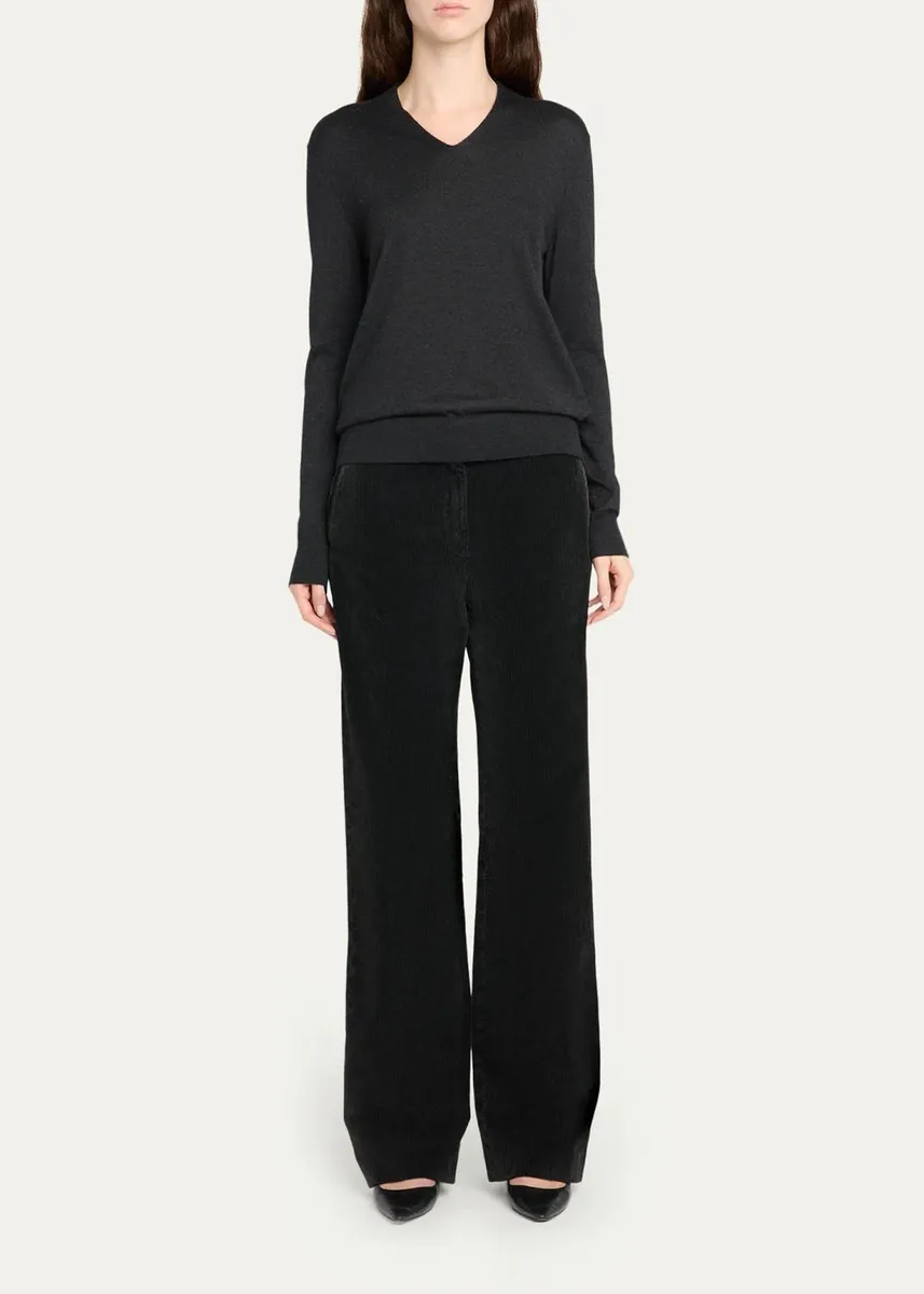 The Row Piro Cashmere-Silk Fine Knit V-Neck Sweater | Thumbnail 2 The Row Piro Cashmere-Silk Fine Knit V-Neck Sweater | Thumbnail 2