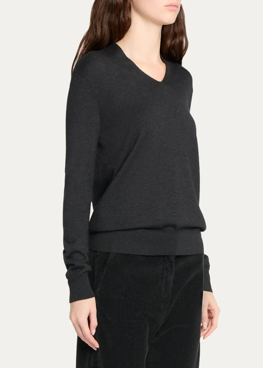 The Row Piro Cashmere-Silk Fine Knit V-Neck Sweater | Thumbnail 4 The Row Piro Cashmere-Silk Fine Knit V-Neck Sweater | Thumbnail 4