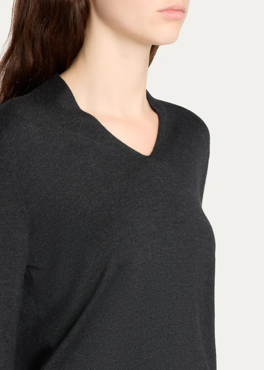 The Row Piro Cashmere-Silk Fine Knit V-Neck Sweater | Thumbnail 5 The Row Piro Cashmere-Silk Fine Knit V-Neck Sweater | Thumbnail 5