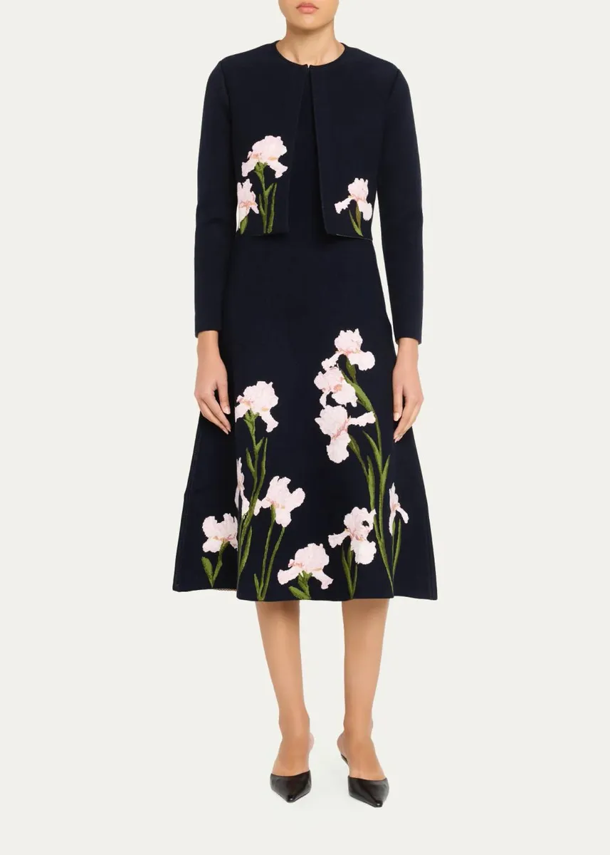 Oscar de la Renta Iris Knit Jacquard Crop Cardigan | Thumbnail 2 Oscar de la Renta Iris Knit Jacquard Crop Cardigan | Thumbnail 2