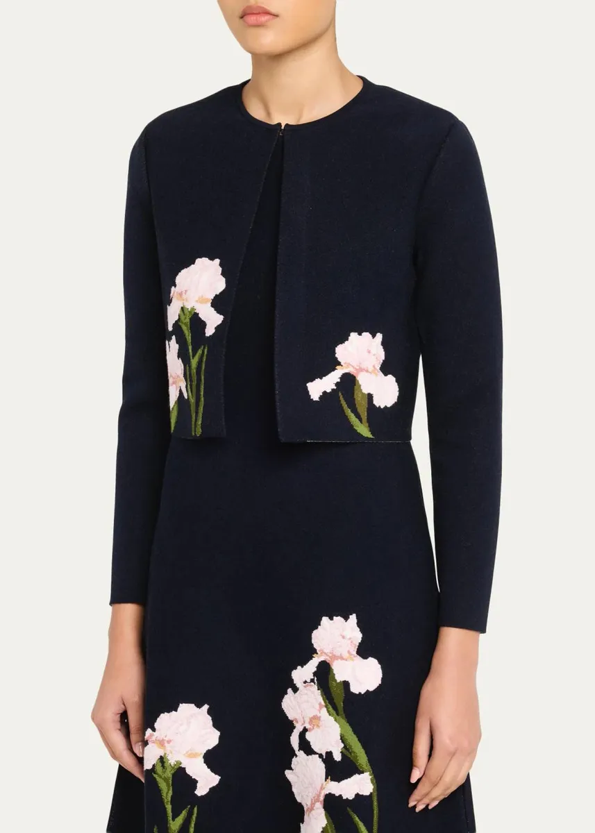 Oscar de la Renta Iris Knit Jacquard Crop Cardigan | Thumbnail 4 Oscar de la Renta Iris Knit Jacquard Crop Cardigan | Thumbnail 4