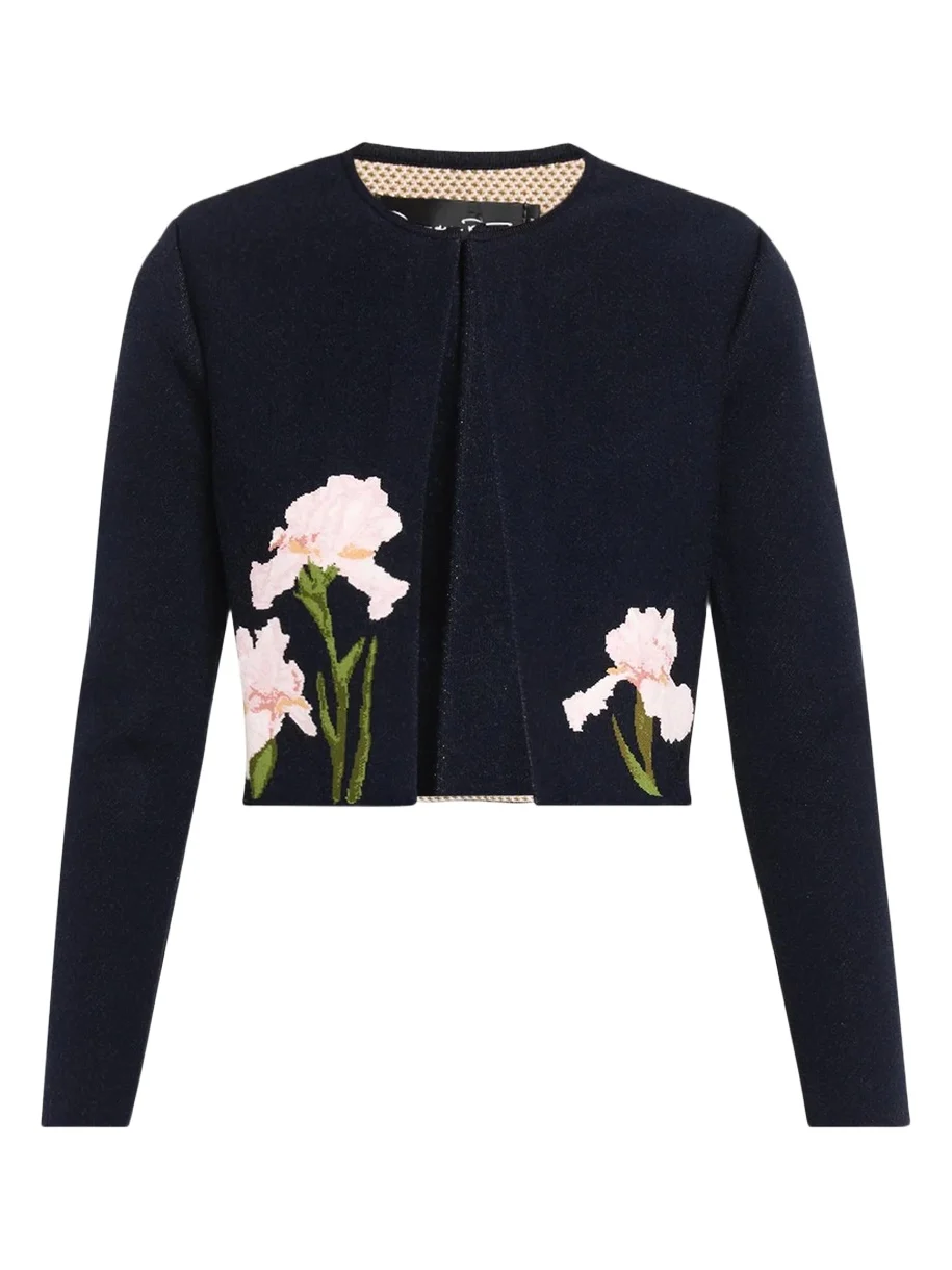 Oscar de la Renta Iris Knit Jacquard Crop Cardigan