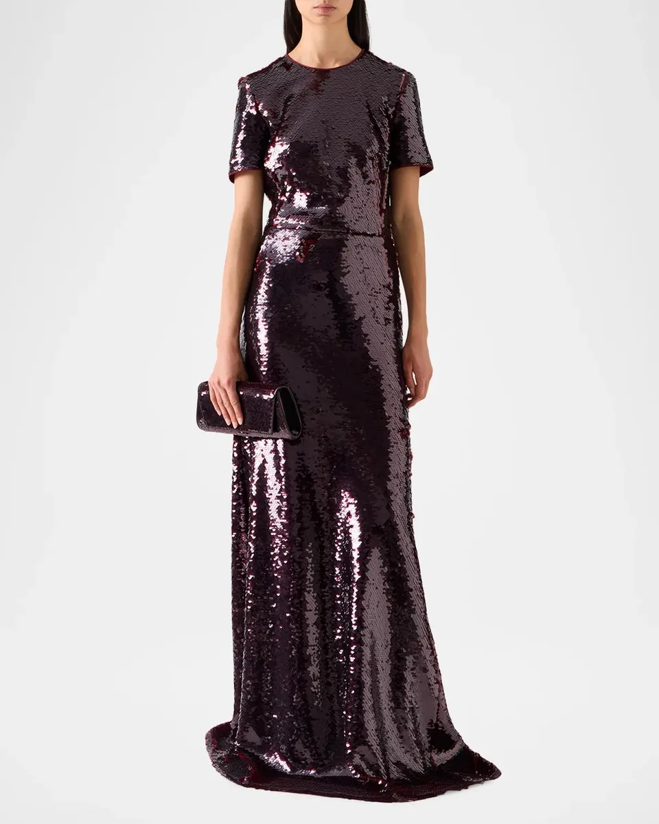 Akris Sequined Tulle Short-Sleeve A-Line Gown | Thumbnail 2 Akris Sequined Tulle Short-Sleeve A-Line Gown | Thumbnail 2