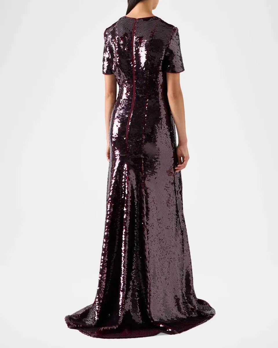 Akris Sequined Tulle Short-Sleeve A-Line Gown | Thumbnail 3 Akris Sequined Tulle Short-Sleeve A-Line Gown | Thumbnail 3
