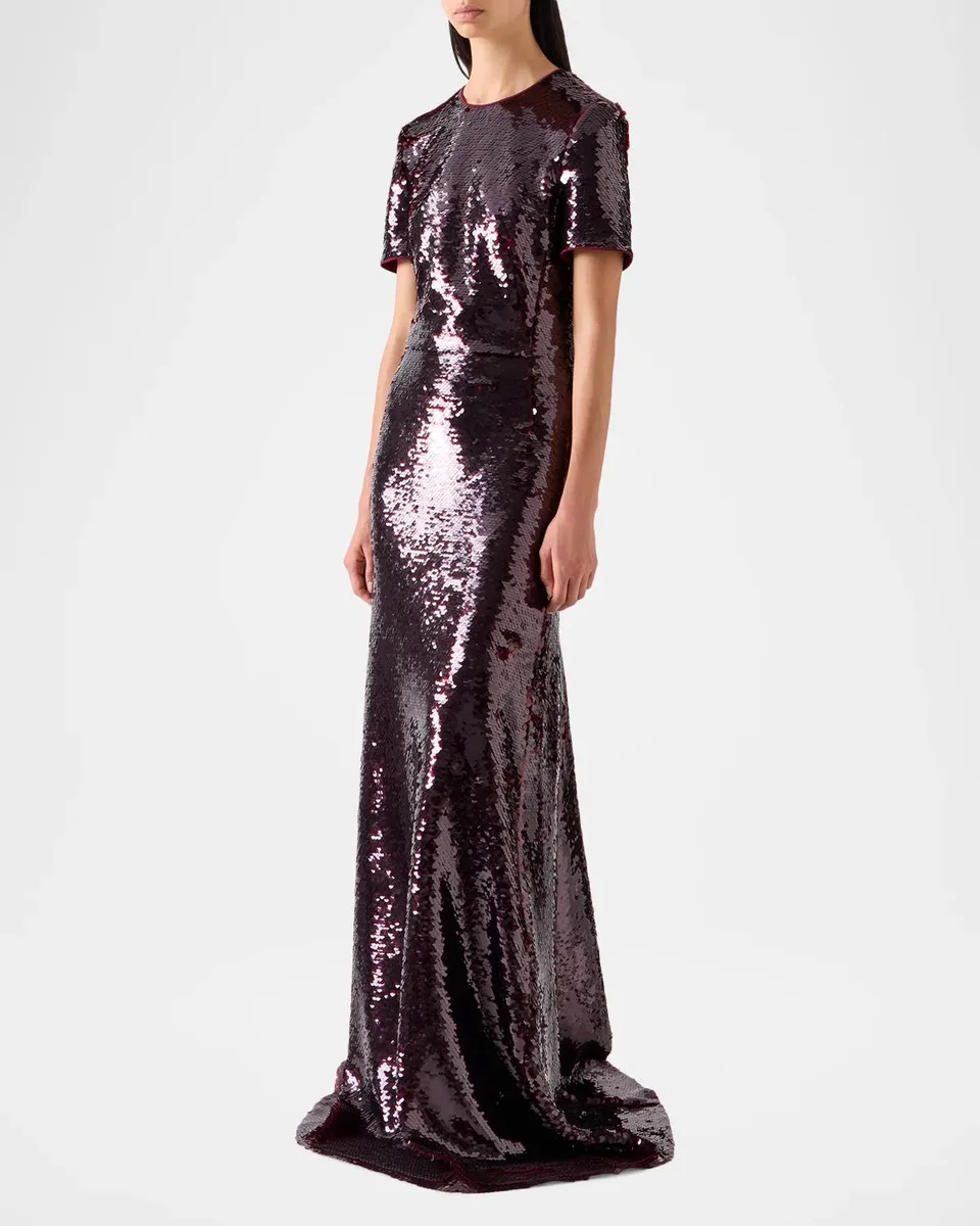 Akris Sequined Tulle Short-Sleeve A-Line Gown | Thumbnail 5 Akris Sequined Tulle Short-Sleeve A-Line Gown | Thumbnail 5