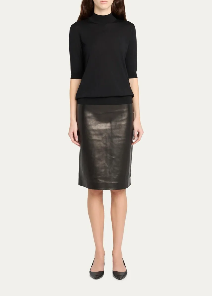 The Row Quser Mock-Neck Fine Wool Elbow-Sleeve Top | Thumbnail 2 The Row Quser Mock-Neck Fine Wool Elbow-Sleeve Top | Thumbnail 2