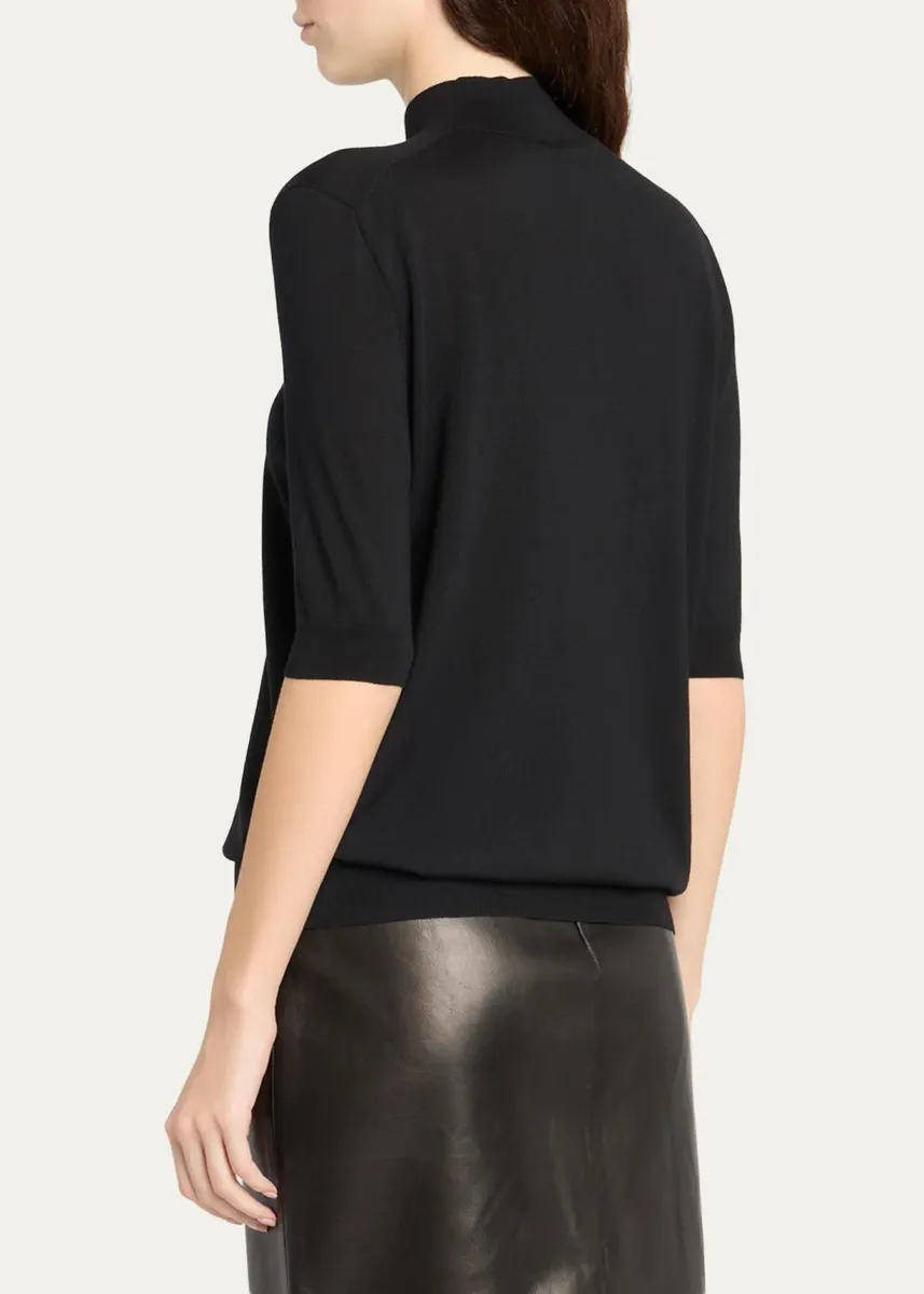 The Row Quser Mock-Neck Fine Wool Elbow-Sleeve Top | Thumbnail 3 The Row Quser Mock-Neck Fine Wool Elbow-Sleeve Top | Thumbnail 3