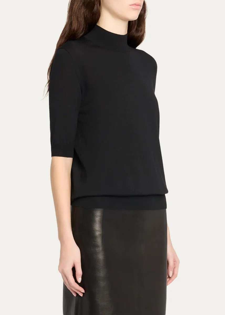 The Row Quser Mock-Neck Fine Wool Elbow-Sleeve Top | Thumbnail 4 The Row Quser Mock-Neck Fine Wool Elbow-Sleeve Top | Thumbnail 4