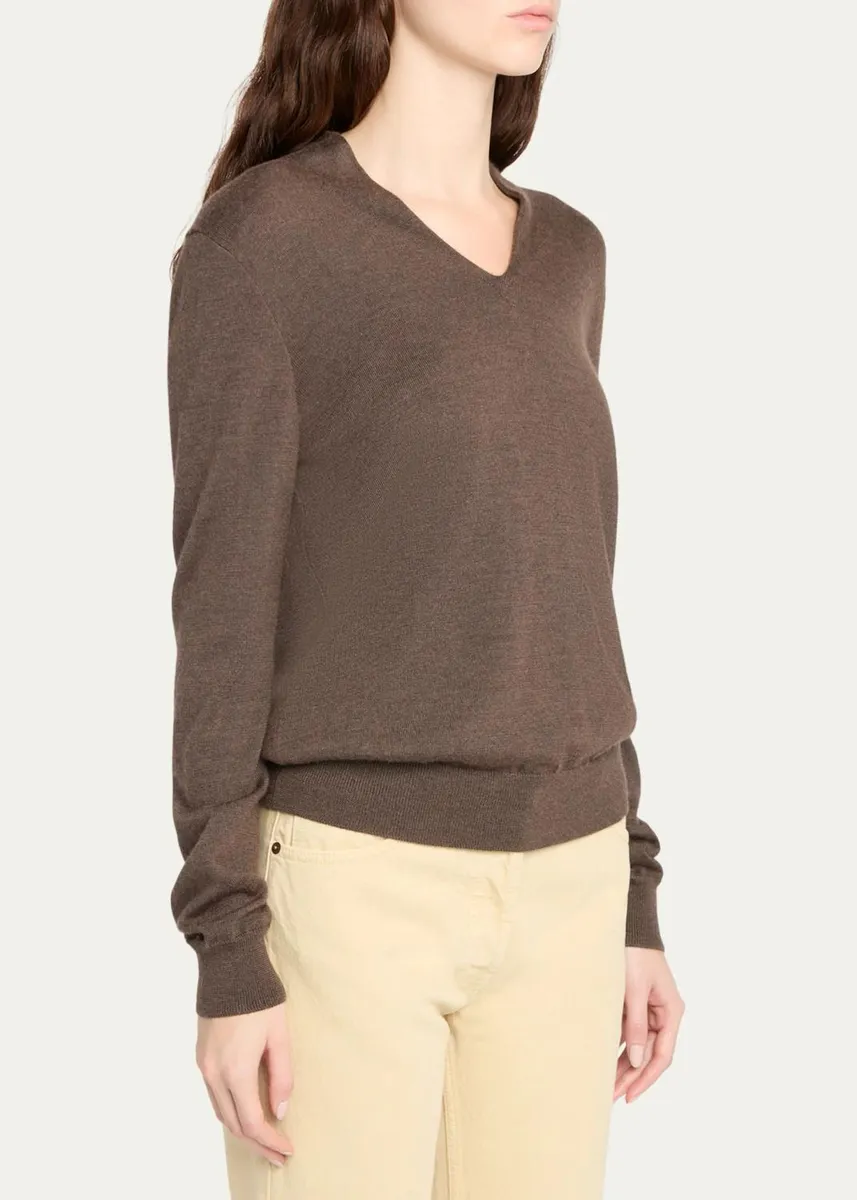 The Row Piro Cashmere-Silk Fine Knit V-Neck Sweater | Thumbnail 4
