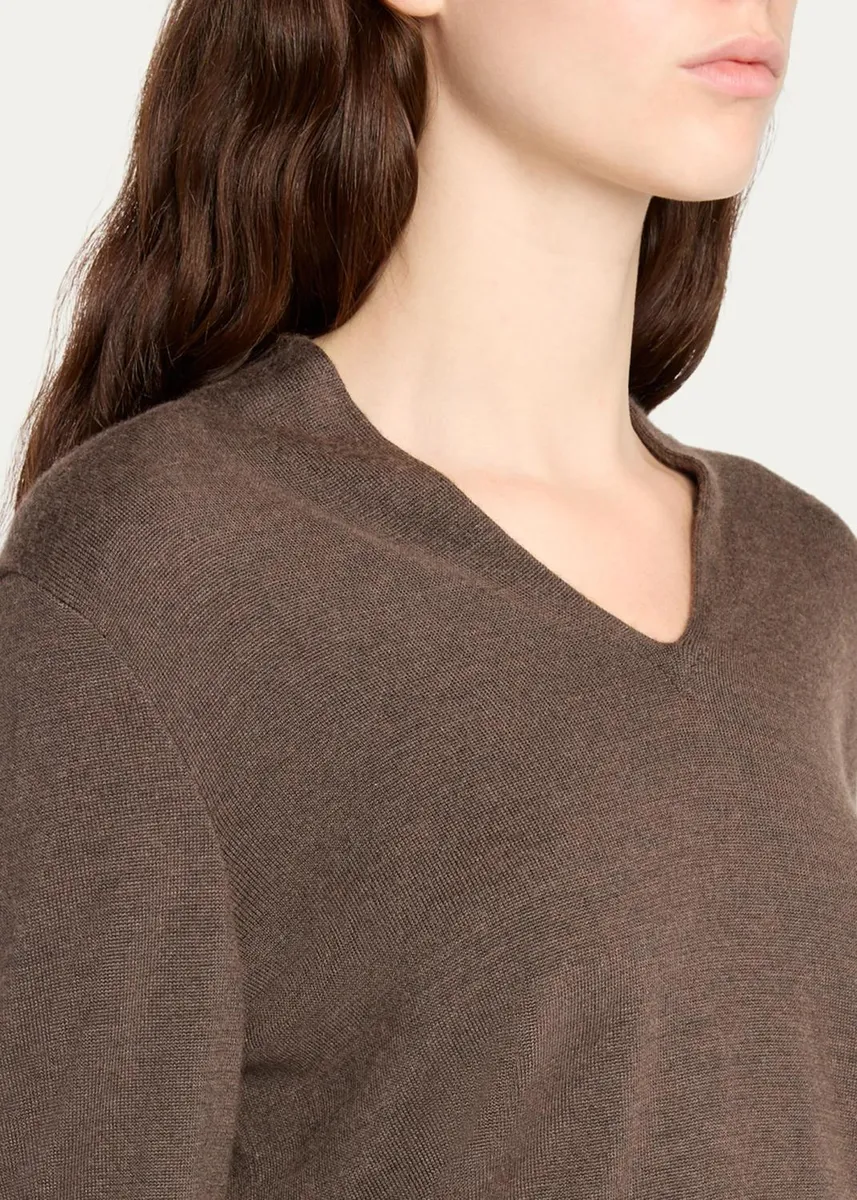 The Row Piro Cashmere-Silk Fine Knit V-Neck Sweater | Thumbnail 5