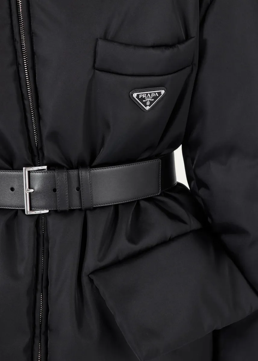 Prada Re-Nylon Belt Cinched Hooded Down Jacket | Thumbnail 4 Prada Re-Nylon Belt Cinched Hooded Down Jacket | Thumbnail 4