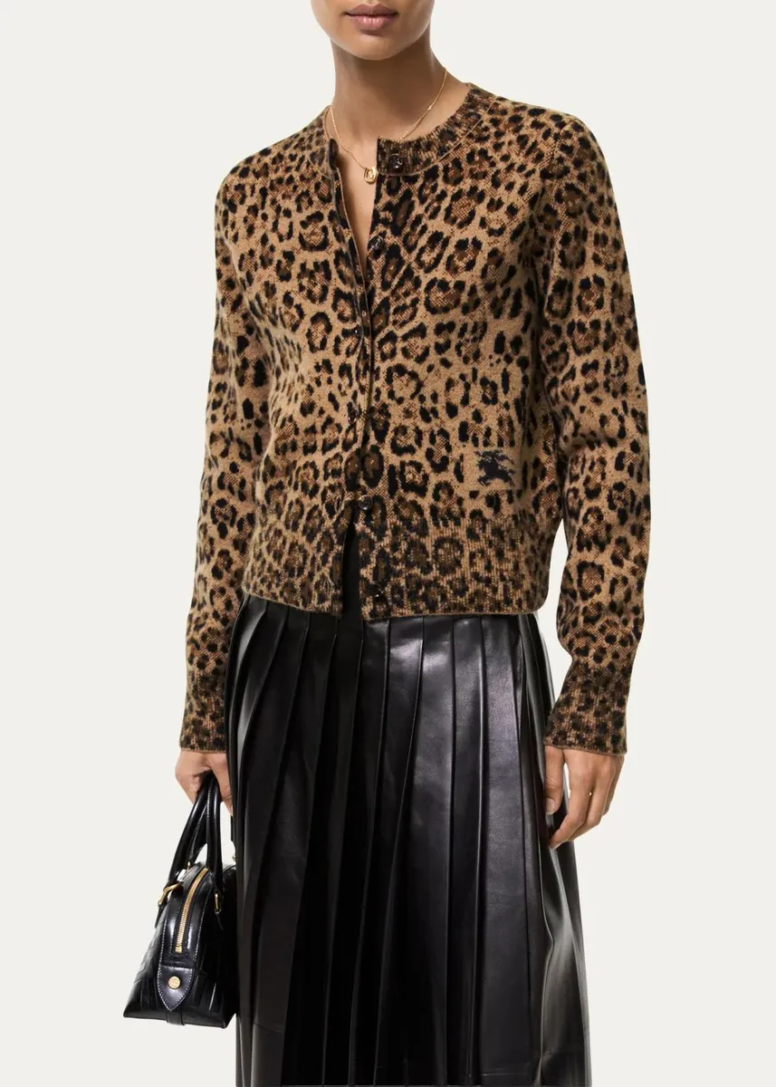 Burberry Sienna Leopard Wool-Cashmere Crewneck Cardigan | Thumbnail 2 Burberry Sienna Leopard Wool-Cashmere Crewneck Cardigan | Thumbnail 2
