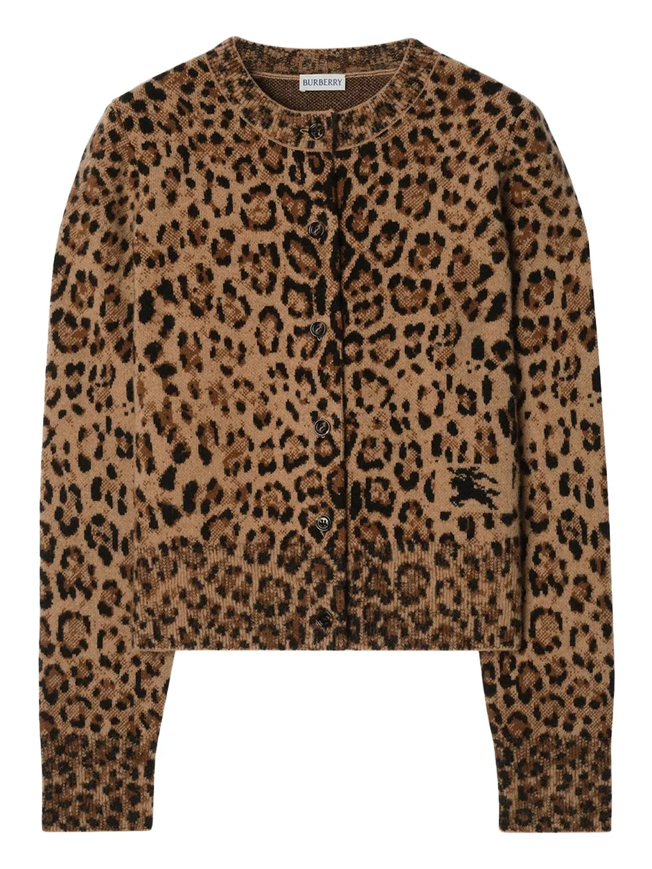 Sienna Leopard Wool-Cashmere Crewneck Cardigan