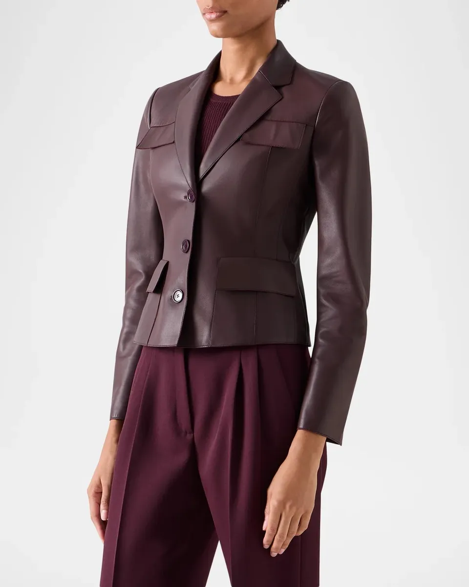 Akris Norse Leather Notch-Lapel Jacket | Thumbnail 6
