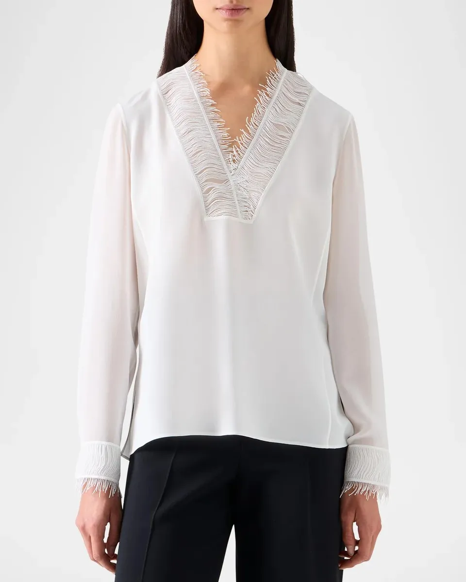 Akris Fringed Silk Crepe Blouse | Thumbnail 4 Akris Fringed Silk Crepe Blouse | Thumbnail 4
