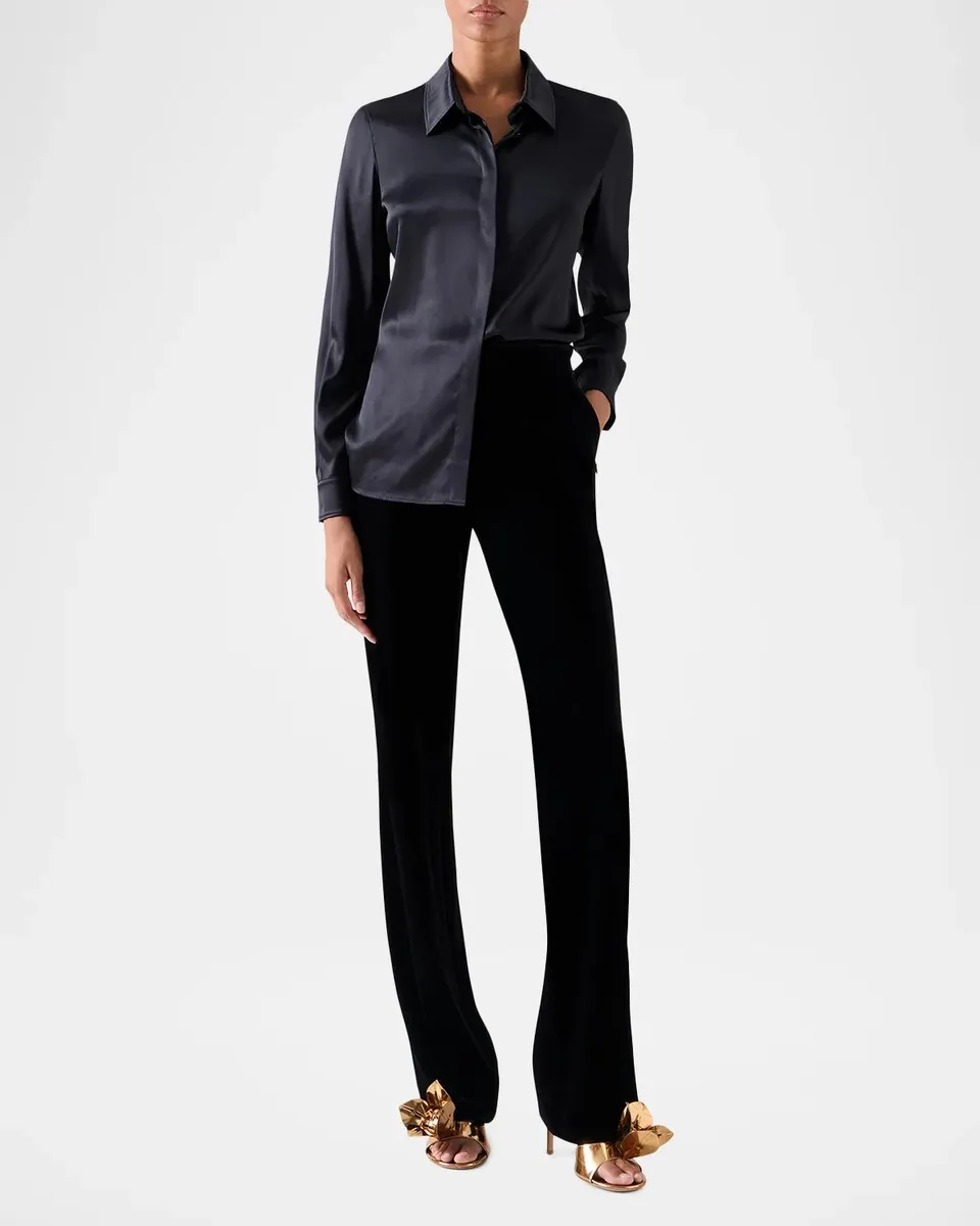 Akris Silk Satin Long-Sleeve Blouse | Thumbnail 2 Akris Silk Satin Long-Sleeve Blouse | Thumbnail 2
